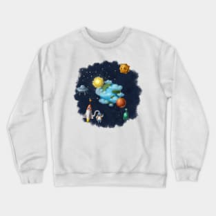 Outer space with aliens and astronaut. Crewneck Sweatshirt